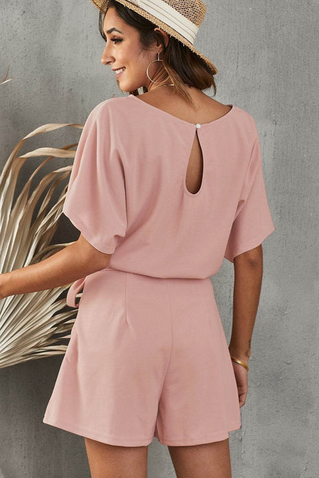 Tie Belt Short Sleeve Romper - MimiStylez