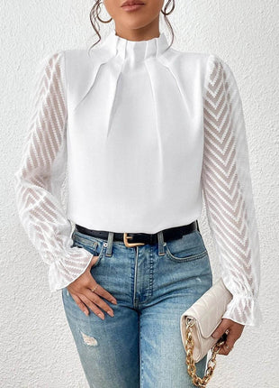Mock Neck Flounce Sleeve Blouse - MimiStylez