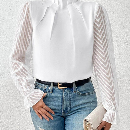 Mock Neck Flounce Sleeve Blouse - MimiStylez