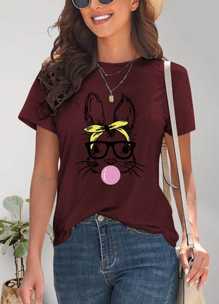 Rabbit Graphic Round Neck Short Sleeve T-Shirt - MimiStylez