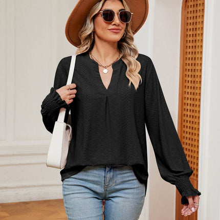Notched Neck Flounce Sleeve Blouse - MimiStylez