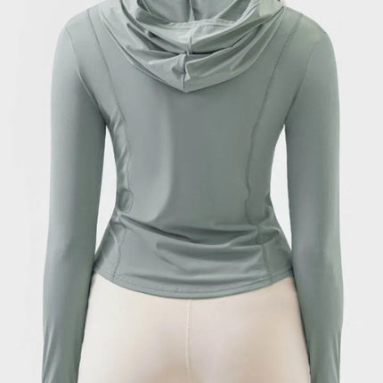 Pocketed Zip Up Hooded Long Sleeve Active Outerwear - MimiStylez