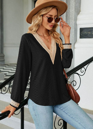 V-Neck Long Sleeve Blouse - MimiStylez