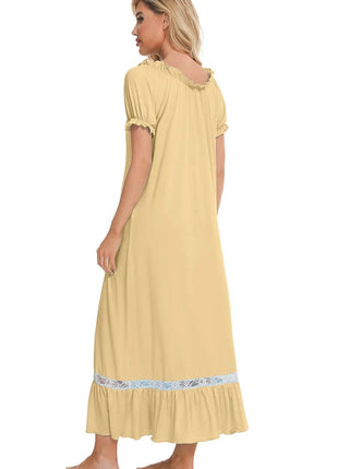 Lace Detail Short Sleeve Lounge Dress - MimiStylez