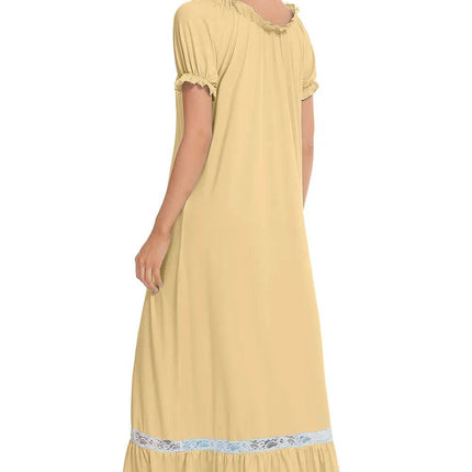Lace Detail Short Sleeve Lounge Dress - MimiStylez