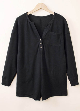 Notched Neck Long Sleeve Romper - MimiStylez