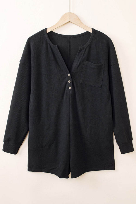 Notched Neck Long Sleeve Romper - MimiStylez