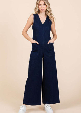 Mittoshop Sleeveless Wide Leg Denim Jumpsuit - MimiStylez