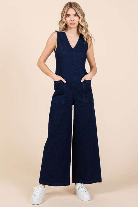 Mittoshop Sleeveless Wide Leg Denim Jumpsuit - MimiStylez