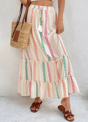 Frill Printed Maxi Skirt - MimiStylez