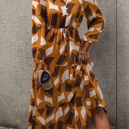 Perfee Printed Tied Pocketed Lantern Sleeve Dress - MimiStylez