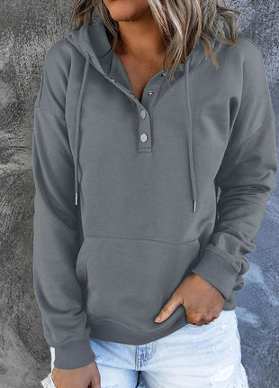 Dropped Shoulder Long Sleeve Hoodie with Pocket - MimiStylez