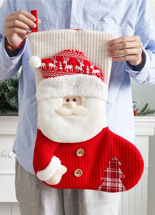 Large Red White Knitted Christmas Stocking