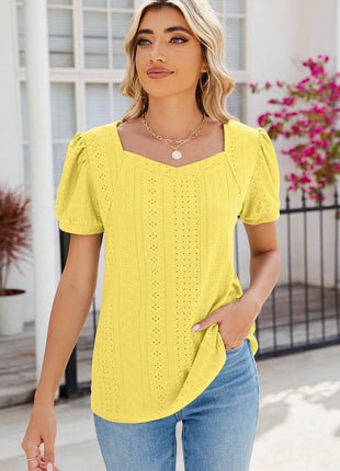 Eyelet Puff Sleeve T-Shirt - MimiStylez