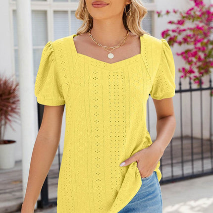 Eyelet Puff Sleeve T-Shirt - MimiStylez