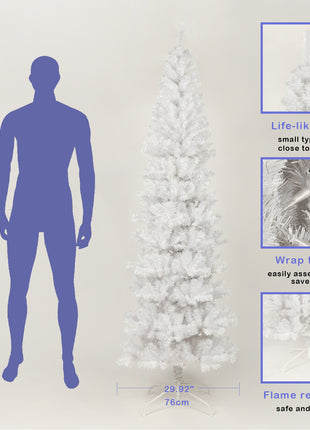 7.5 Feet White Slender Faux Christmas Tree Including Foldable Metal Stands