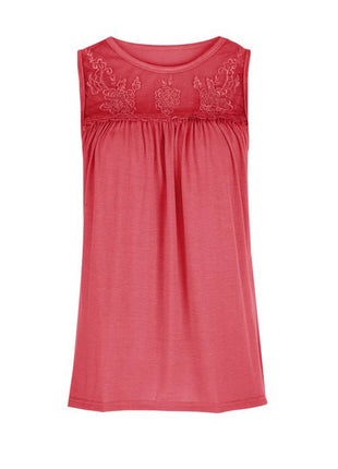 Lace Detail Round Neck Tank - MimiStylez