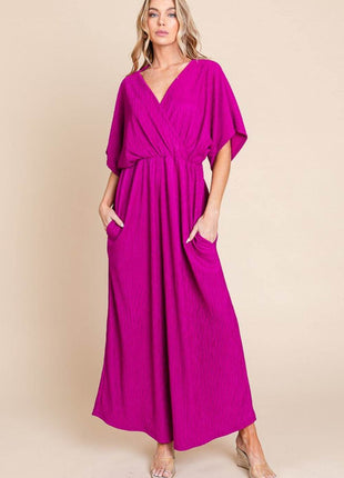 BOMBOM Surplice Maxi Dress with Pockets - MimiStylez