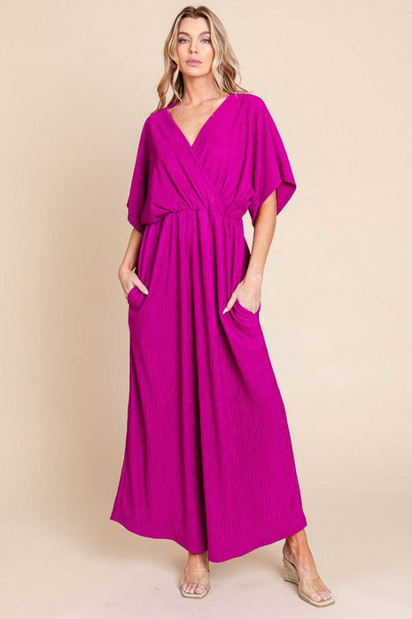 BOMBOM Surplice Maxi Dress with Pockets - MimiStylez
