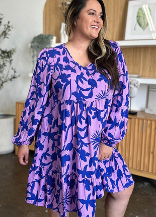 Double Take Full Size Printed Ruffle Hem Dress with Pocket - MimiStylez