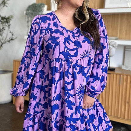 Double Take Full Size Printed Ruffle Hem Dress with Pocket - MimiStylez