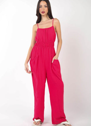 VERY J Pintuck Detail Woven Sleeveless Jumpsuit - MimiStylez