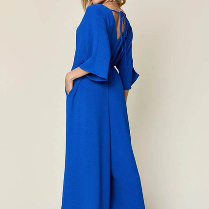 Double Take Full Size Surplice Wide Leg Jumpsuit with Pockets - MimiStylez