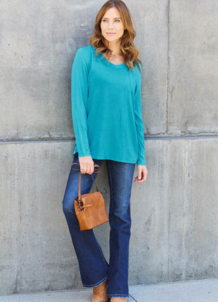 Basic Bae Full Size V-Neck Long Sleeve Top - MimiStylez