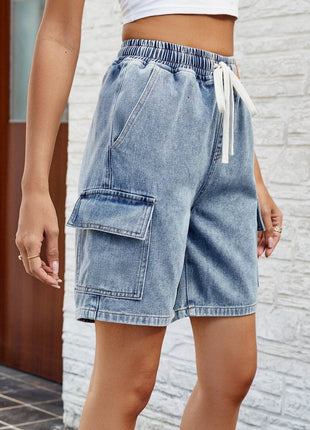 Drawstring Denim Shorts with Pockets - MimiStylez