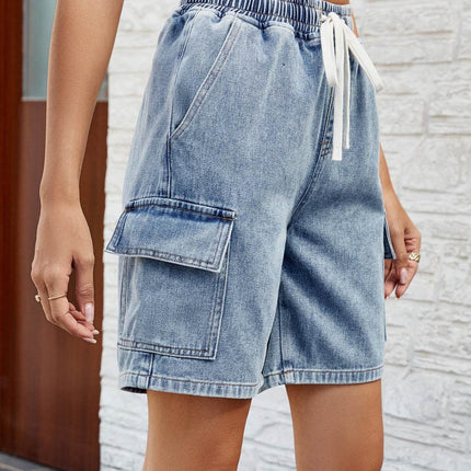 Drawstring Denim Shorts with Pockets - MimiStylez
