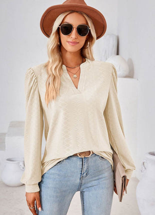 V-Neck Puff Sleeve Blouse - MimiStylez
