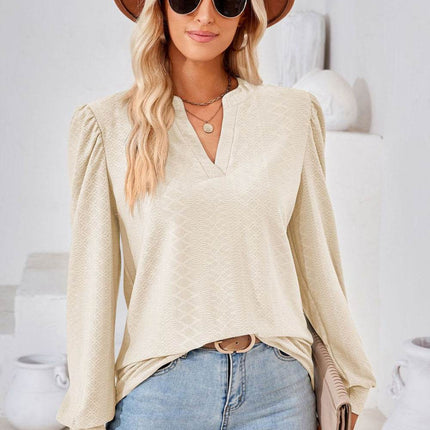 V-Neck Puff Sleeve Blouse - MimiStylez