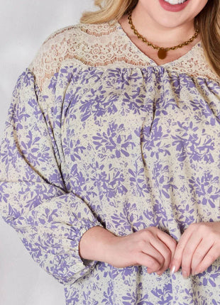 Hailey & Co Full Size Lace Detail Printed Blouse - MimiStylez