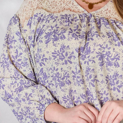 Hailey & Co Full Size Lace Detail Printed Blouse - MimiStylez