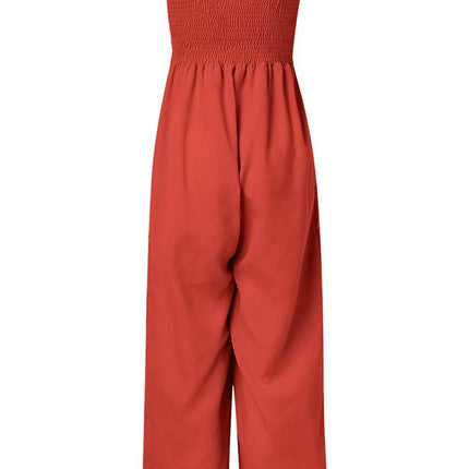Smocked Spaghetti Strap Wide Leg Jumpsuit - MimiStylez