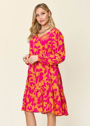 Double Take Full Size Printed Ruffle Hem Dress with Pocket - MimiStylez