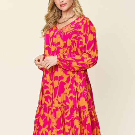 Double Take Full Size Printed Ruffle Hem Dress with Pocket - MimiStylez