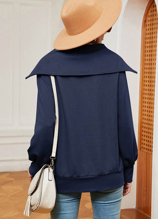 Half Zip Lantern Sleeve Sweatshirt - MimiStylez