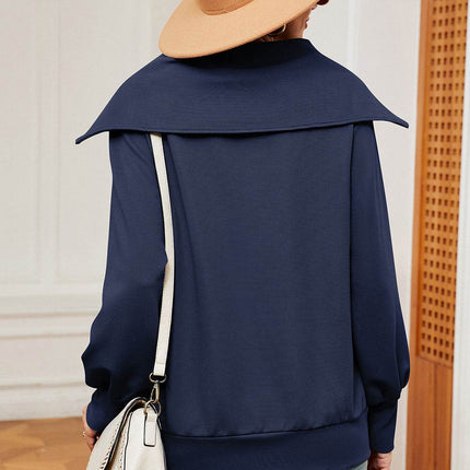Half Zip Lantern Sleeve Sweatshirt - MimiStylez