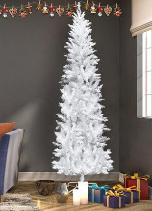 White 6.5ft, 250 Lights, Warm Color 8 Mode, 719 Branches, Pointed Pencil Christmas Tree