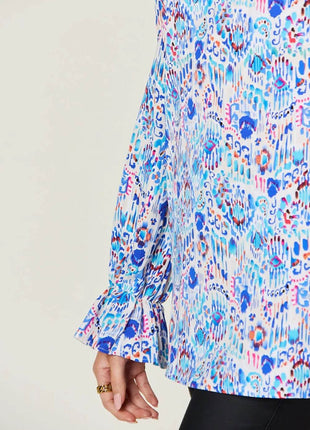 Double Take Full Size Printed Flounce Sleeve Blouse - MimiStylez