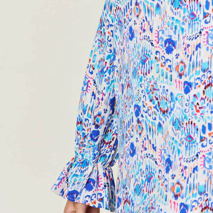 Double Take Full Size Printed Flounce Sleeve Blouse - MimiStylez