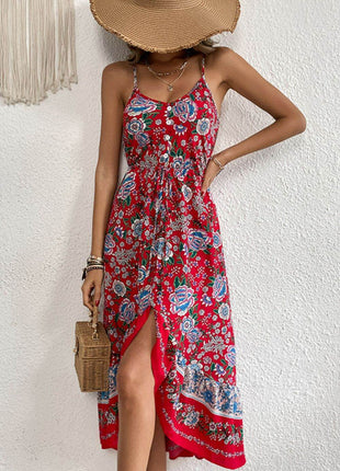 Bohemian Decorative Button Spaghetti Strap Dress - MimiStylez