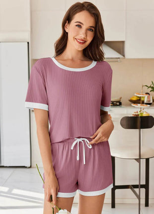 Ribbed Short Sleeve Top and Shorts Set - MimiStylez