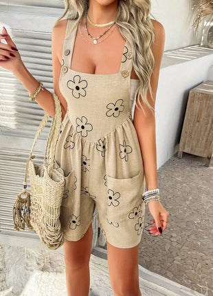 Devine Flower Wide Strap Overalls with Pockets - MimiStylez