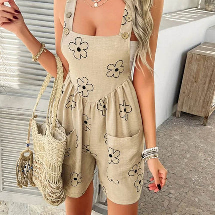 Devine Flower Wide Strap Overalls with Pockets - MimiStylez