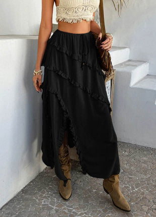 Devine Slit Drawstring Ruffled Skirt - MimiStylez
