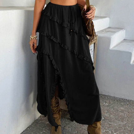 Devine Slit Drawstring Ruffled Skirt - MimiStylez