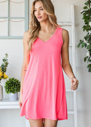 Heimish Full Size V-Neck Mini Tank Dress with Pockets - MimiStylez