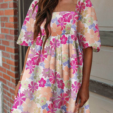 Printed Square Neck Half Sleeve Mini Dress - MimiStylez